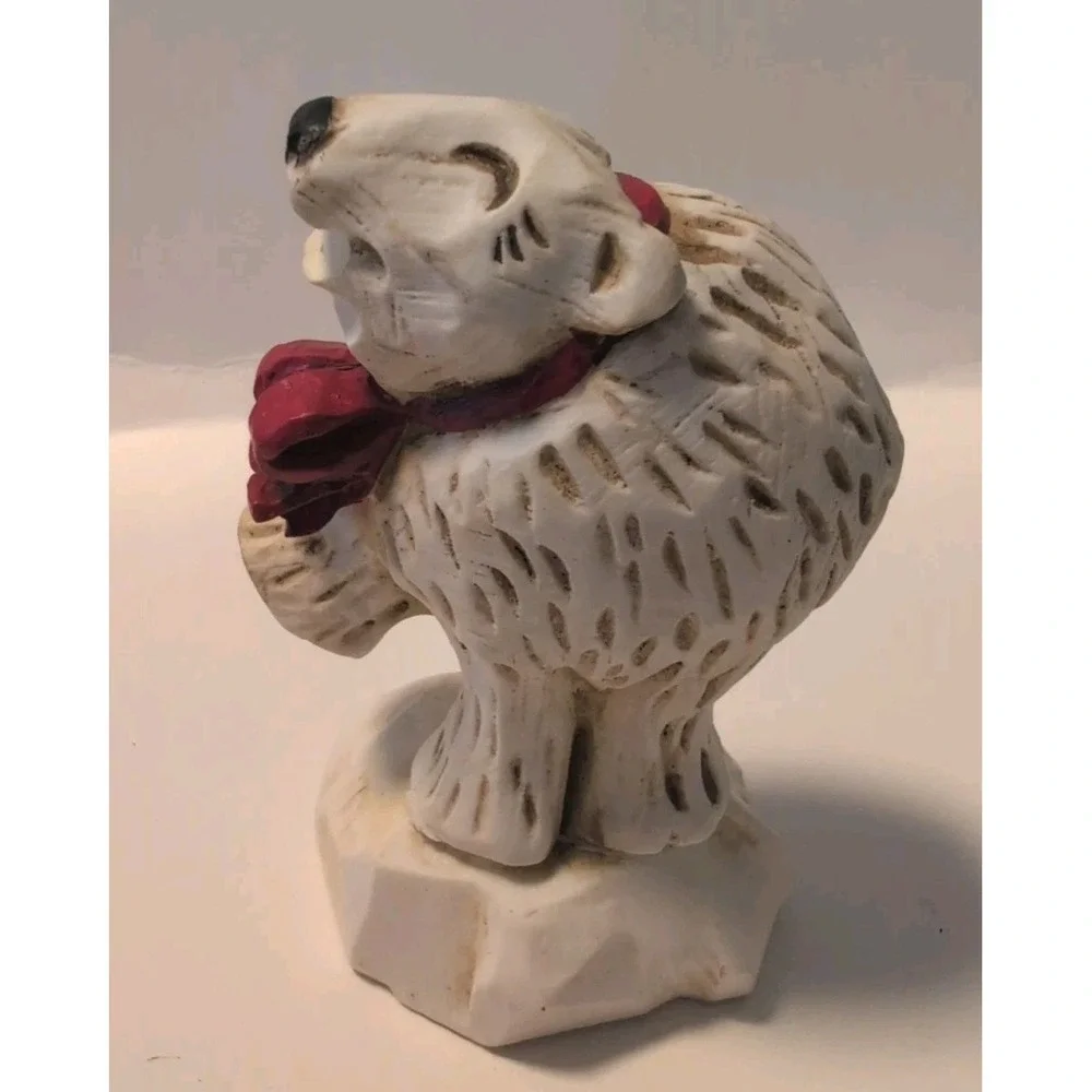 1995 Polar Bear Figure By David Frykman Christmas Holiday Red Bow Folk Art‎